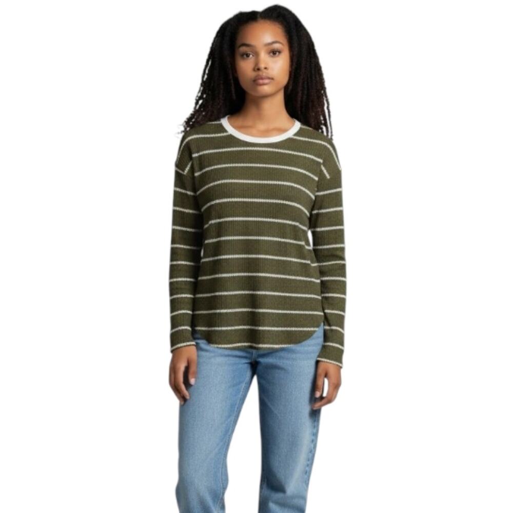 Ella Mara Thermal Knit Sweater Women Small Green Pullover Casual Cozy Minimalist